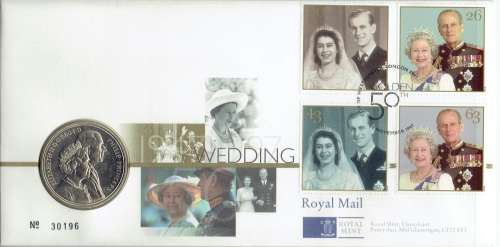 Great Britain 1997 QEII Wedding first day cover with uncirculated 5 coin