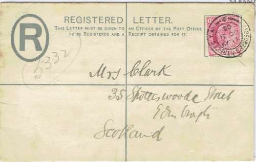 Cape of Good Hope 1905 KEVII 4d registered envelope with 1d St Georges Steet Cape Town to Scotland