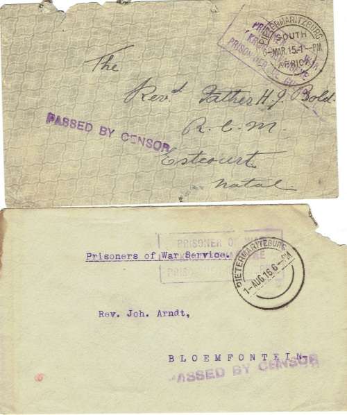 South Africa 1915/16 POW Pietermaritburg POW censored envelopes x2 fine WWI