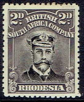 Rhodesia BSAC 1922 KGV Admiral perf 14 2d black and grey-purple fine mint