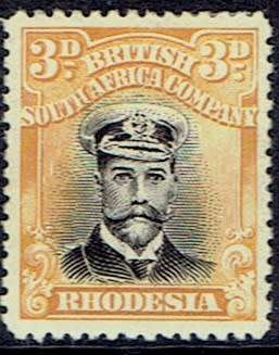 Rhodesia BSAC 1922 KGV Admiral perf 14 3d black and yellow fine mint