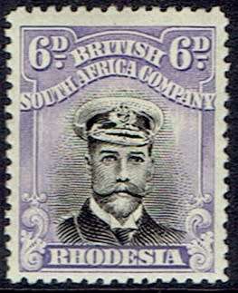 Rhodesia BSAC 1922 KGV Admiral perf 14 6d jet black and lialc very fine mint