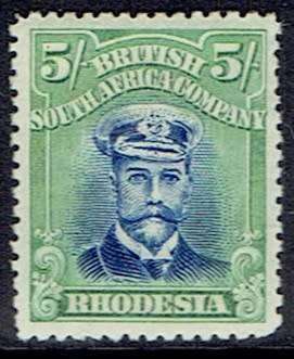Rhodesia BSAC 1922 KGV Admiral perf 14 5s bright ultramarine and emerald very fine mint