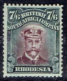 Rhodesia BSAC 1922 KGV Admiral perf 14 7s6d brown purple and slate with printers mark very fine mint