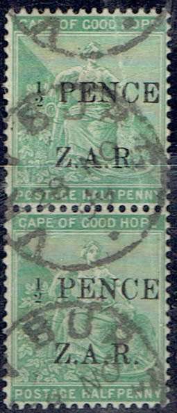 Cape of Good Hope Vryburg 1899 1/2d vertical pair  fine used with light crease