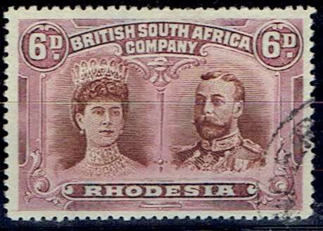 Rhodesia BSAC 1910 KGV Double heard perf 15 6d very fine used