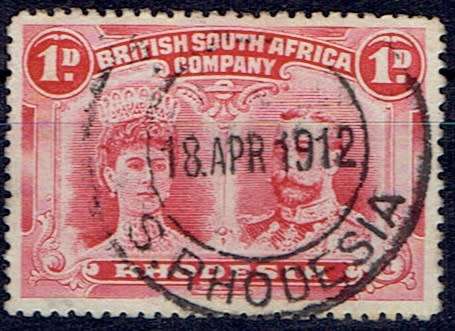 Rhodesia BSAC 1910 KGV Double heard perf 13 1/2   1d bright carmine very fine used