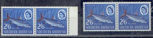 Southern Rhodesian 1964 Definitive 2s x2 pairs with left and right shifts of vermillion