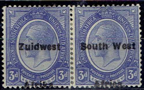 South West Africa 1923 KGV Type VI 3d deep bright blue with major oveprint shift variety fine mint