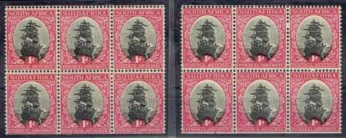 South Africa Booklets 1930/31 Roto 2x 1d booklet pane of 6 with major downward shift of centre