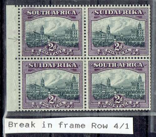 South Africa Booklets 1930/31 Roto 2d booklet pane of 4 with break in frame 4/1 plate flaw