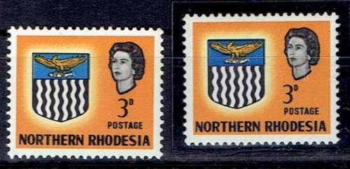Northern Rhodesia 1963 QEII 3d value shift to left with normal for comparison