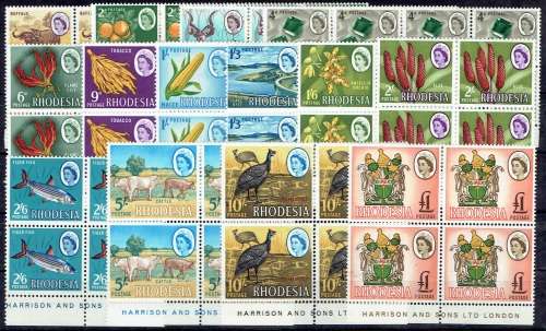 Rhodesia 1966 QEII Harrison set of 14 in imprints blocks of 8 and 4 very fine unmounted
