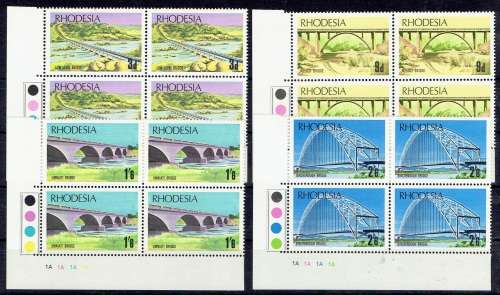 Rhodesia 1969 Bridges set of 4 in cylinder 1A blocks 4 very fine unmounted