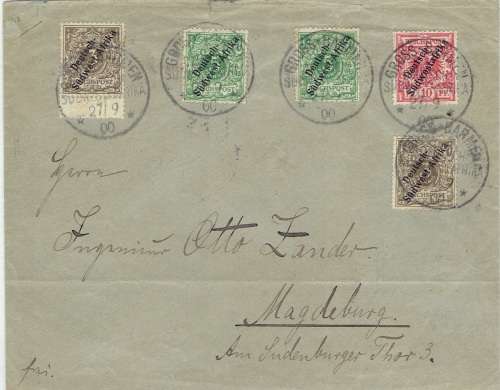 South West Africa 1900 Gross Barmen cover with 2x 3Pfg, 2x 5pfg and 10Pfg to Germany
