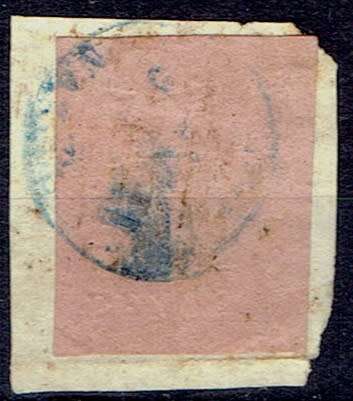 Natal 1857 Embossed 3d rose fine used on piece with blue crowned canceller