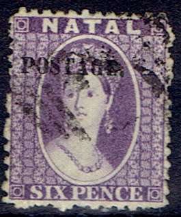 Natal 1869 QV Surcharges Type (7e) 6d violet fine used