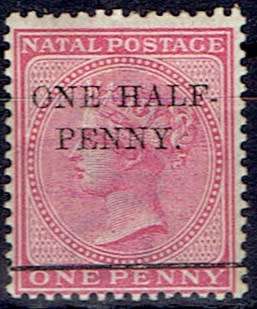 Natal 1885 QV Surcharge 1/2d on 1d rose fine mint