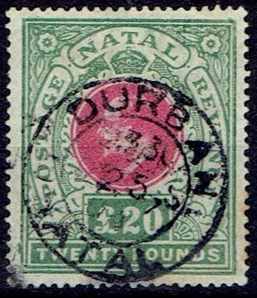 Natal 1902 KEVII £20 red and green forgery very fine used and scarce