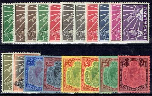 Nyasaland 1938/44 KGVI set of 19 fine mint