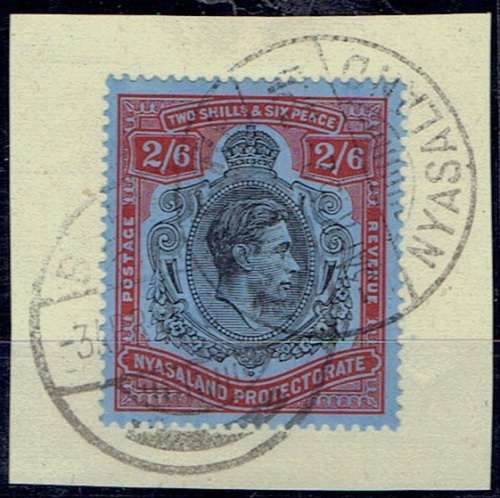 Nyasaland 1938 KGVI 2s6d  very fine used on piece