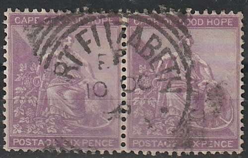 Cape of Good Hope 1884/90 6d mauve pair with inverted watermark cable anchor very fine used, rare