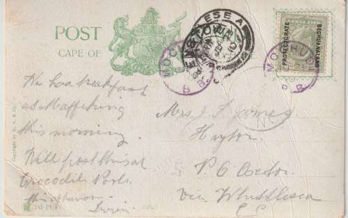 Bechuanaland 1900 KEVII 1/2d tied to ppcard with Mochudi violet cancel fine scarce