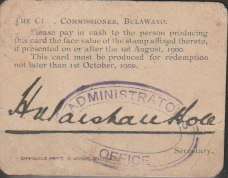 Rhodesia BSAC 1900 Marshall Hole Currency Card 1s  fine