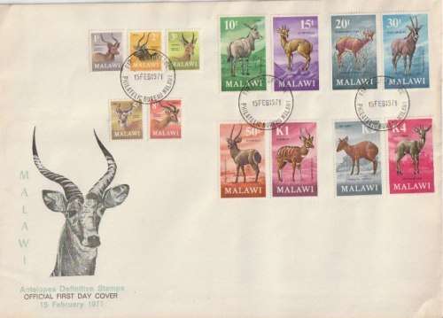 Malawi 1971 Antelope set of 13 on first day cover, very fine