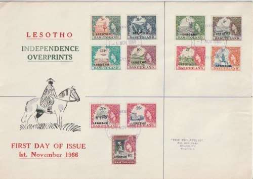 Lesotho 1966 Lesotho oveprinted set of 11 on first day cover, very fine