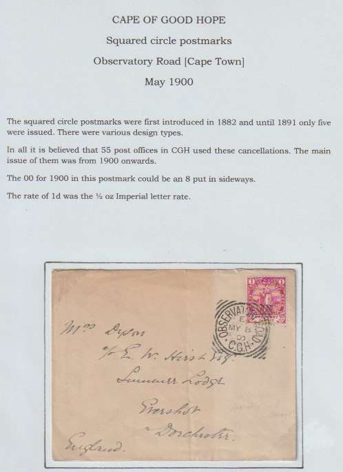 Anglo Boer War 1900 Observatory Road 1d soldiers rate to UK year 00 replaced possible 8 sideways