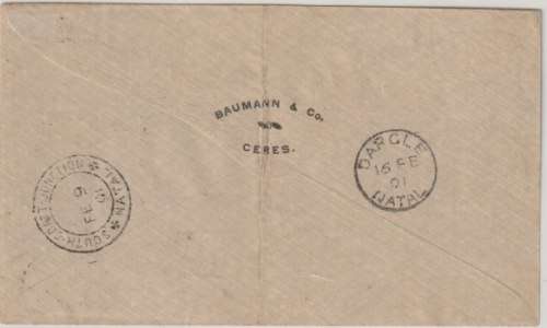 Anglo Boer War 1901 Cape Ceres OAS cover mixed fanking to Dargle Natal