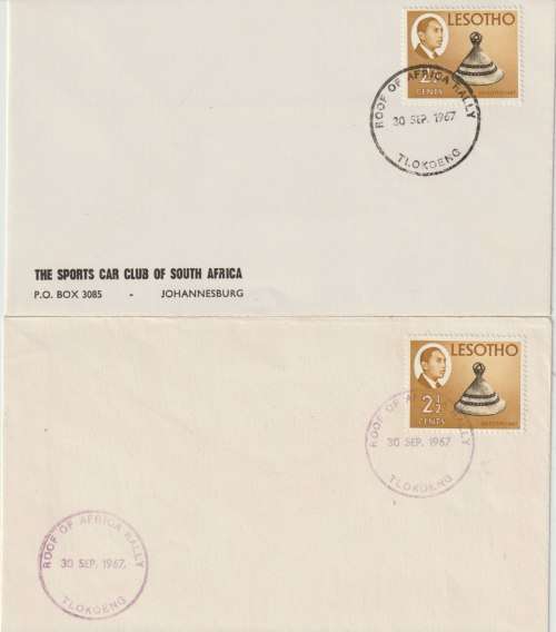 Lesotho 1967 Roof of Africa Rally / Tlokeong covers with balck and violet cachets very fine