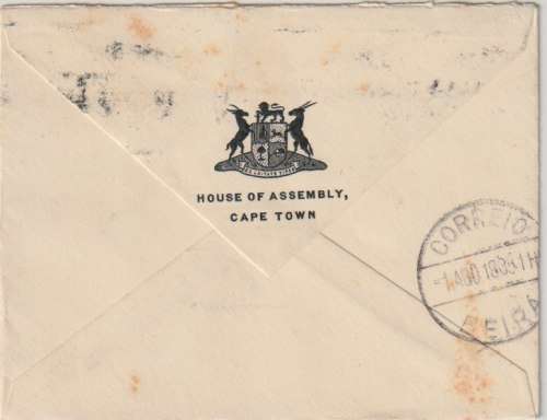 South Africa 1935 First Flight Cape Town - Beira on House of Assembly postal stationary envelope