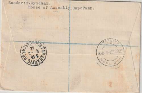 South Africa 1934 First Flight Cape Town - Tananarive, Madagascar registered cover, very fine