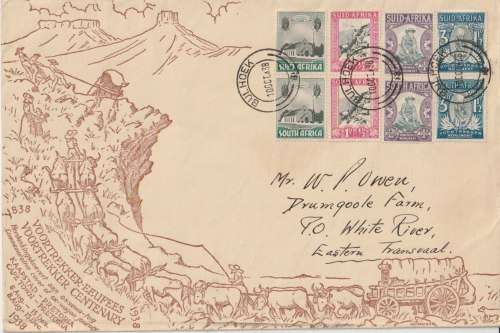 South Africa 1938 Voortrekker cover cancelled Bullhoek fine