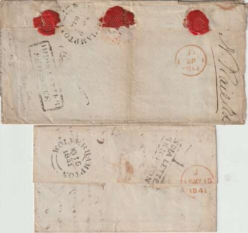 Cape of Good Hope 1841 2x Entires with India Ship Letter boxed cachets to UK