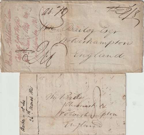 Cape of Good Hope 1841 2x Entires with India Ship Letter boxed cachets to UK