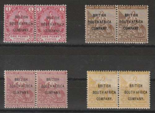 Rhodesia BSAC 1896 COGH 4 values in pairs with overprint variety short A in Africa very fine mint