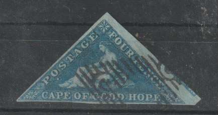 Cape of Good Hope 1853 lightly blued paper 4d blue with clear margins very fine used