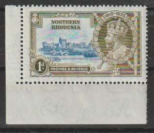 Northern Rhodesia 1935 Silver Jubilee 1d with diagonal line by turret, very fine unmounted mint