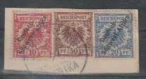 South West Africa 1899 50Pfg forerunner fine used on piece with 10Pfg and 20Pfg overprinted