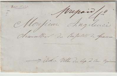 Cape of Good Hope 1853 Napier prestamp local entire to Consulate France at prepaid 4d  rate