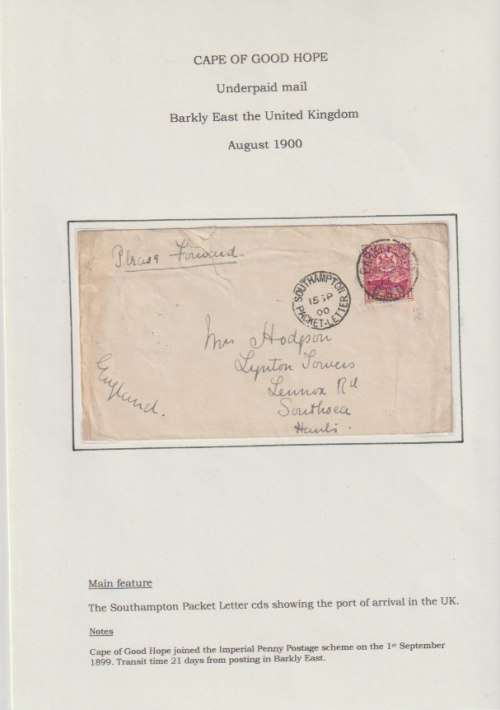 Cape of Good Hope 1900 1d Imperial Postage rate cover Barkly East to UK fine