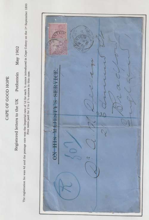 Cape of Good Hope 1902 9d Imperial Penny Postage rate cover Potfontein to UK fine