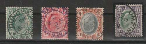 South Africa 1911/12 Interprovincial Transvaal 1/2d, 1d, 4d and £1 used in Natal