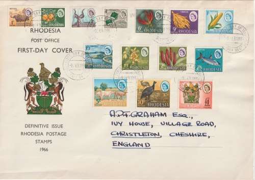 Rhodesia 1966 Independence oveprinted set of 15 on first day cover very fine.