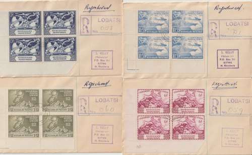 Bechuanaland 1949 UPU set of 4 in blocks of 4 on registered first day covers very fine used