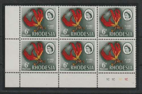 Rhodesia 1966 Mardon Trial 6d supreme chromo paper (F) BG control C block of 6