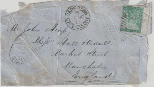 Cape of Good Hope 1871 1s green on Diamond Fields cover to England